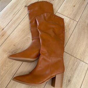 Pink Lily Tan Heeled Boots